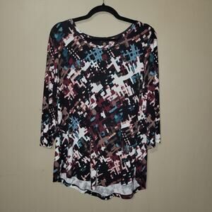 JM Collection Women‎ Sz M Ivory Brown Cotton Pullover Artsy